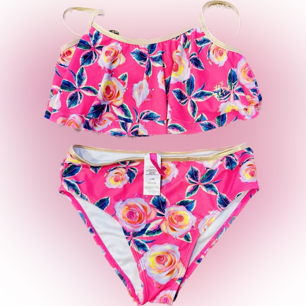 Betsy Johnson pink floral swim suit